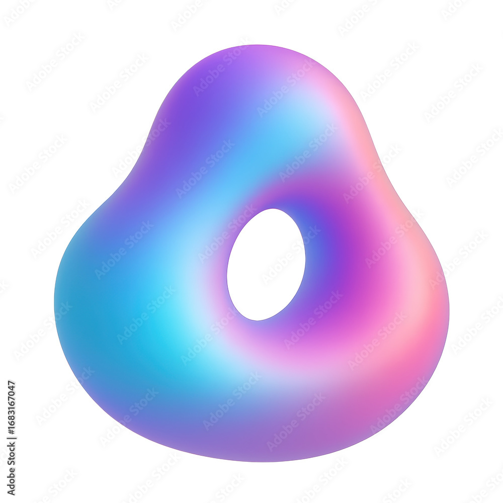 Poster gradient holographic shape with smooth vibrant colors blending softly in a modern 3d design form, pn