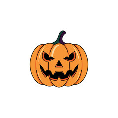 Scary carved jack-o'-lantern with a smile on an isolated white background for the spooky Halloween season