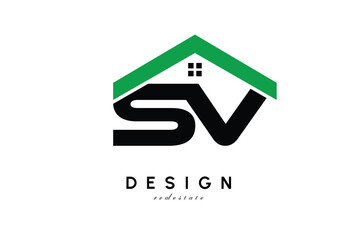 SV Letter Logo &ndash; Green Roof House Monogram for Real Estate & Home Branding