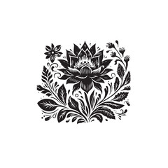 Fototapeta premium Flowers and Leaves Silhouette Vector IllustrationBlack and White Floral Outline DesignBotanical Flowers and Leaves Icon Set