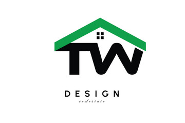 TW Letter Logo – Green Roof House Monogram for Real Estate & Home Branding