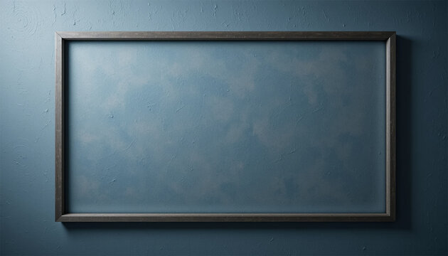 Black ractangle iron frame on blue wall