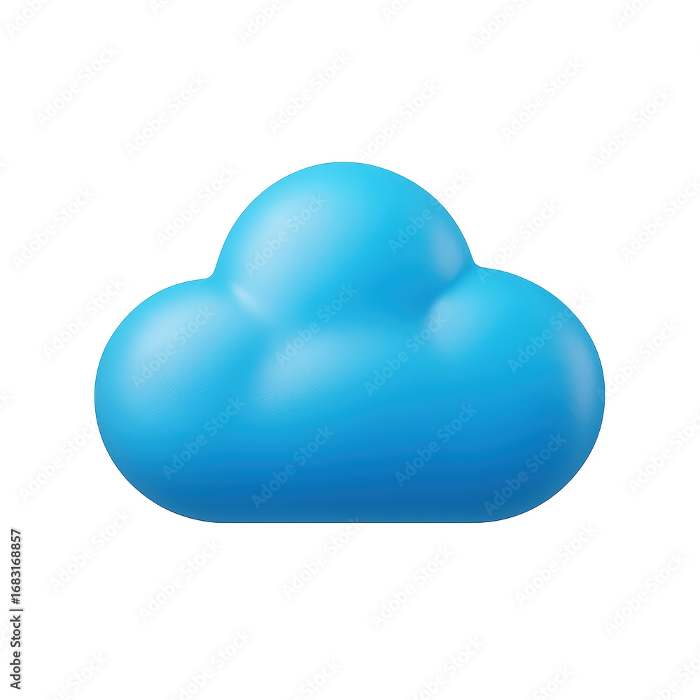 Poster design element includes cloud icon isolated on white background with soft fluffy blue shape form