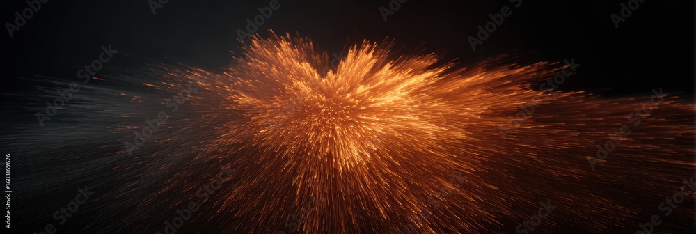 Poster dynamic bursts of bright orange and yellow sparks light up a dark background, creating an energetic 