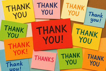 Thank gratitude and appreciation combine in a colorful vibrant concept with bright thank messages