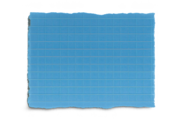 Blue piece graph cardboard paper with torn edges isolated on white background showing rough texture and blank design