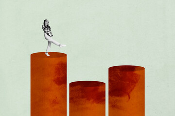 Full 3d art pop image collage of happy businesswoman businessman stand chart opportunity progress...