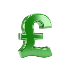 Fototapeta premium A shiny, green, three-dimensional pound symbol isolated against a white background.