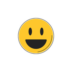 A joyful 3D yellow smiley face vector icon illustrates a cheerful, happy cartoon character