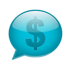 Obraz premium Teal speech bubble graphic with dollar sign, representing financial communication.
