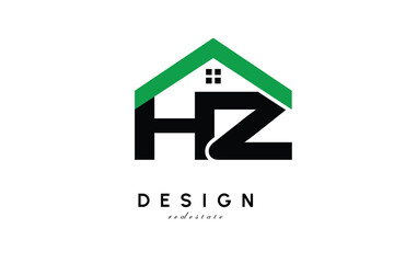 HZ Letter Logo – Green Roof House Monogram for Real Estate & Home Branding