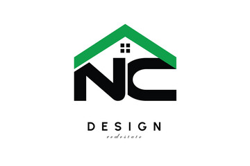 NC Letter Logo – Green Roof House Monogram for Real Estate & Home Branding