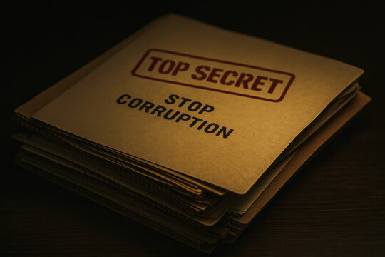 Top secret files emit protection and security while warning to stop corruption and monitor information closely