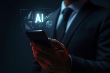 Artificial intelligence and business technology create innovative digital data insight with cinematic lighting effects