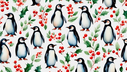 Obraz premium Playful penguin pattern seamless cartoon winter design for textiles