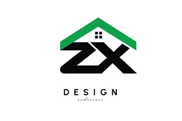 ZX Letter Logo – Green Roof House Monogram for Real Estate & Home Branding