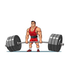 Fototapeta premium Powerful cartoon weightlifter character preparing for a heavy deadlift, a vector illustration concept of strength, bodybuilding, and fitness