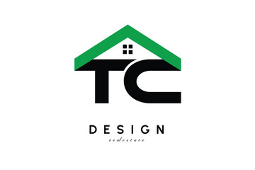 TC Letter Logo – Green Roof House Monogram for Real Estate & Home Branding