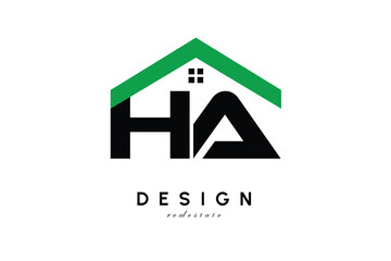 HA Letter Logo – Green Roof House Monogram for Real Estate & Home Branding