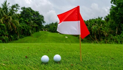 Obraz premium golf ball and flag