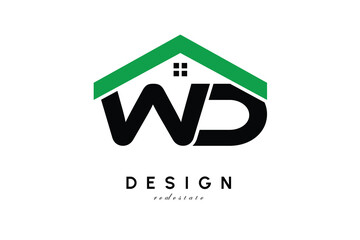 WD Letter Logo – Green Roof House Monogram for Real Estate & Home Branding
