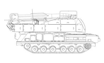 Battle Tank blueprint with intricate details, including tracks, turret, and rocket launcher contour.