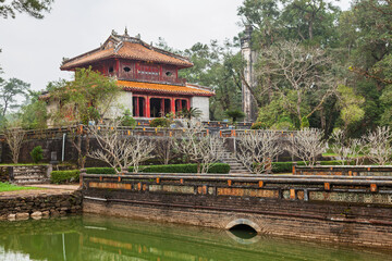 Imperial tomb and green pond at Minh Mang Mausoleum, Hue, Vietnam