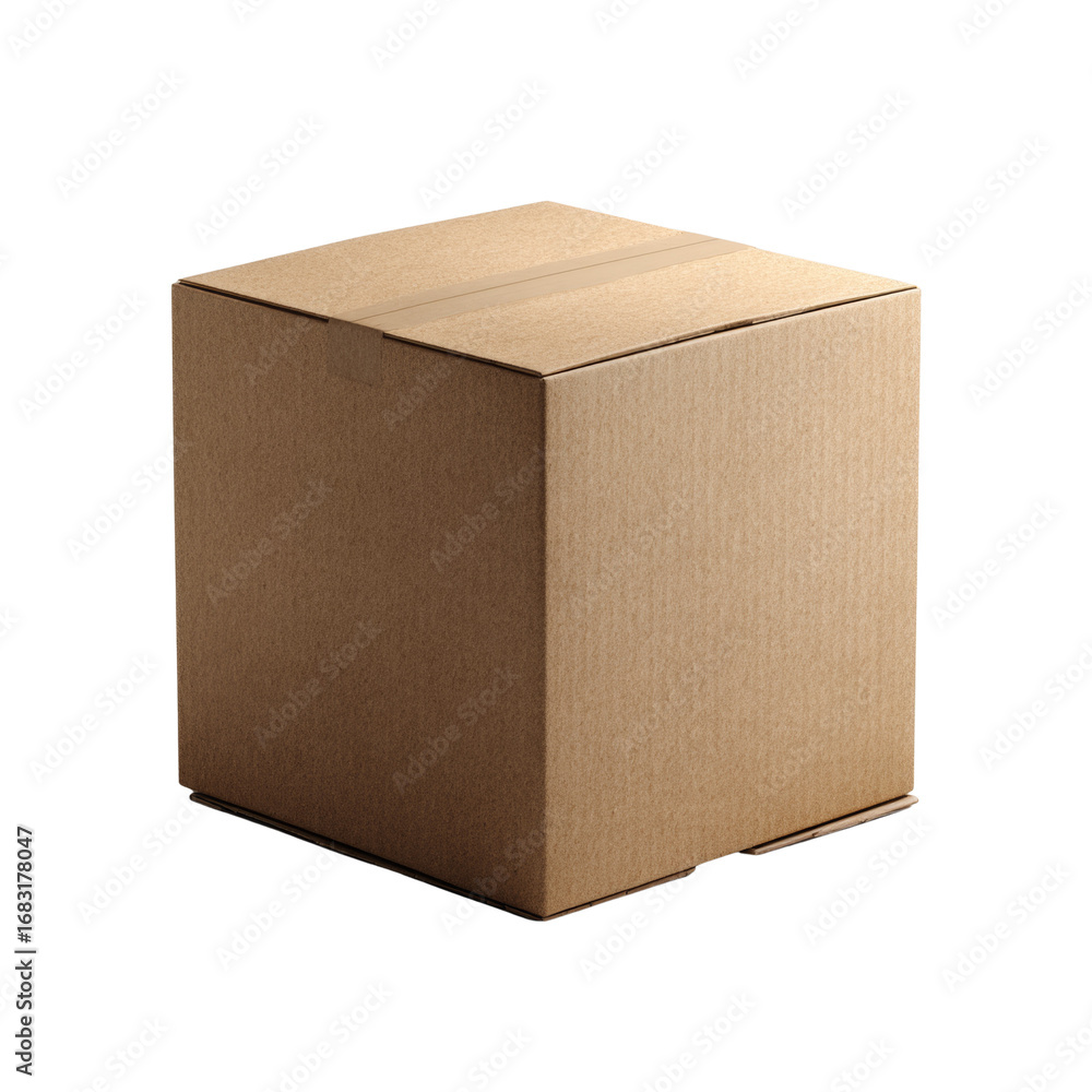 Poster isolated corrugated box poised on a pristine transparent setting casting minimal shadow for