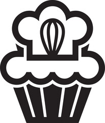 Delicious Cupcake Icon with Chef Hat and Whisk Topping for Bakery and Dessert Designs