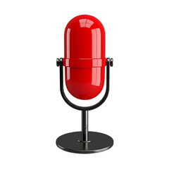 A vibrant, glossy red microphone stands isolated on a white background, ready for use.
