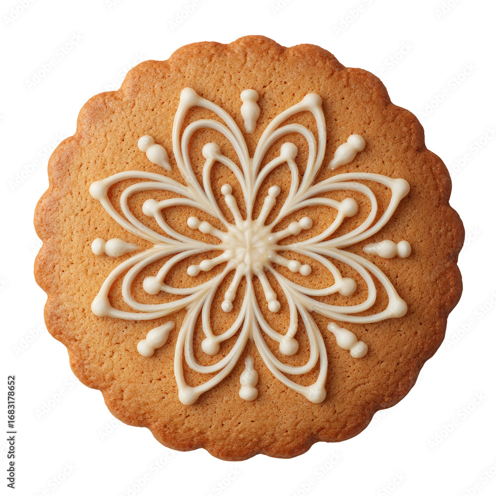 Poster delicate confection creation a scalloped cookie with intricate icing designisolated