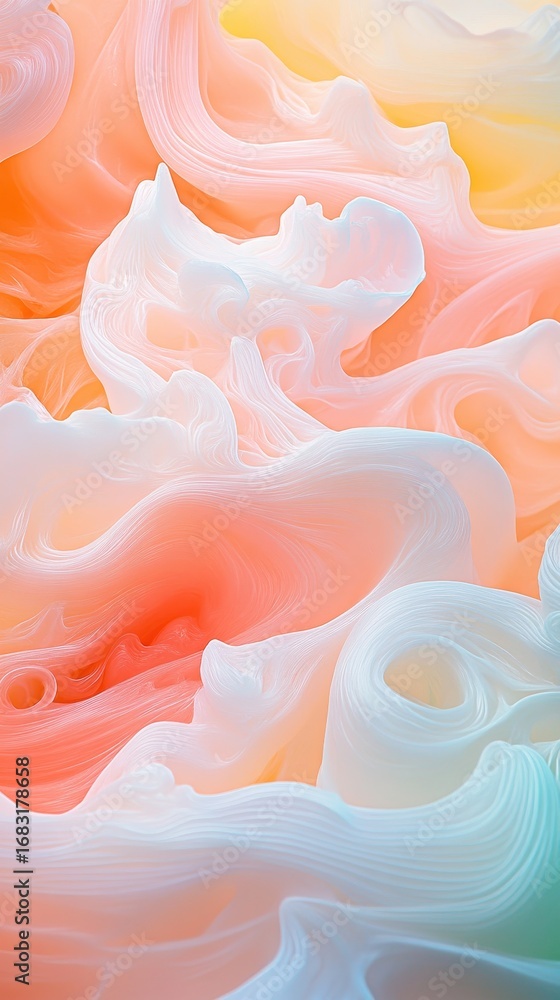 Poster soft pastel colored waves flow smoothly with delicate layered textures creating a gentle abstract or