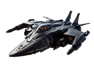 Futuristic Black Spaceship with Sleek Aerodynamic Design, Transparent PNG