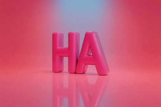 Pink 3D letters "HA" on a pink background - Powered by Adobe