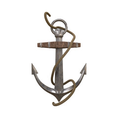 A detailed 3D rendering of a vintage anchor with rope. © Sarinah 
