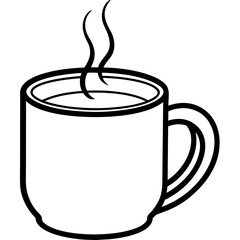 Minimalist line art of a hot coffee mug with rising steam