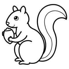 Minimalist line art of a squirrel holding an acorn
