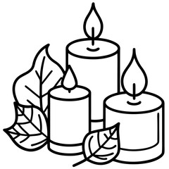 Minimalist line art of autumn candles with subtle warmth
