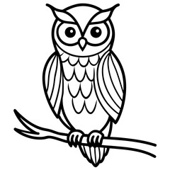 Minimalist line art of an owl perched on a branch