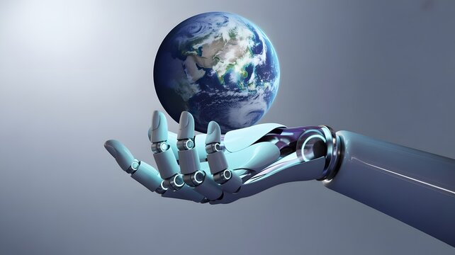 A hand cradles a glowing blue globe, symbolizing global technology and a connected world