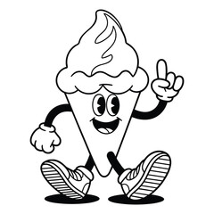 Cartoon Ice Cream Cone Mascot Character Vector Illustration