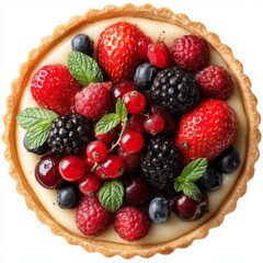 Obraz premium Appetizing fresh fruit tart with sweet berries and creamy pastry offers delightful dessert