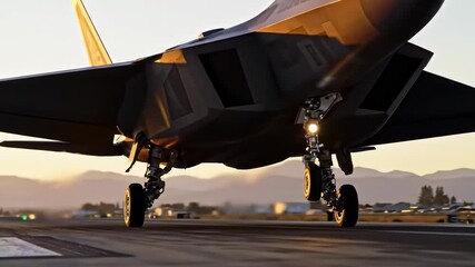 F-22 Raptor Landing at Sunset - Powered by Adobe