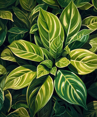Obraz premium Closeup of vibrant green leaves with unique patterns and textures