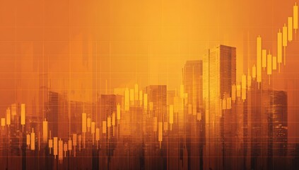 City skyline with financial chart overlay