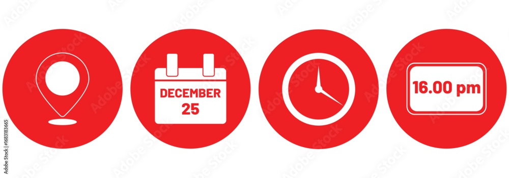 Fototapete time, date and address icon isolated set. event elements. clock, calendar and map icon. date and tim