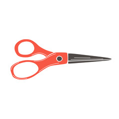 Close-up of a red and black pair of scissors, isolated on white background.