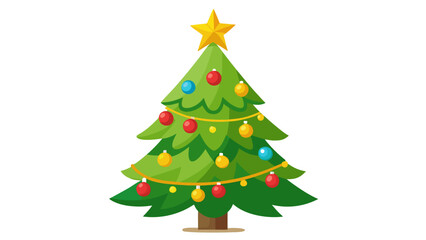 Fototapeta premium Vector art of a festive christmas tree adorned with colorful ornaments and a shining star, , perfect for holiday season greetings and decorations