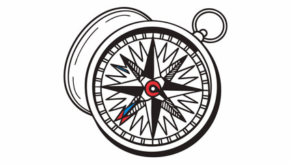 Illustration of a compass with a black and white outline and red and blue accents on a white background created with generated ai