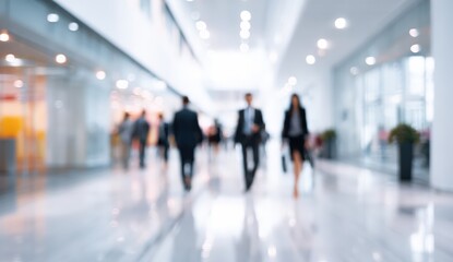 Blurred view of business people in a modern office hallway